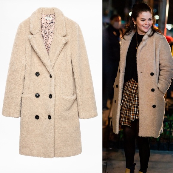 ZADIG & VOLTAIRE Selena Gomez Teddy Mint Coat Small Cream Sherpa Shearling Beige - Picture 1 of 12